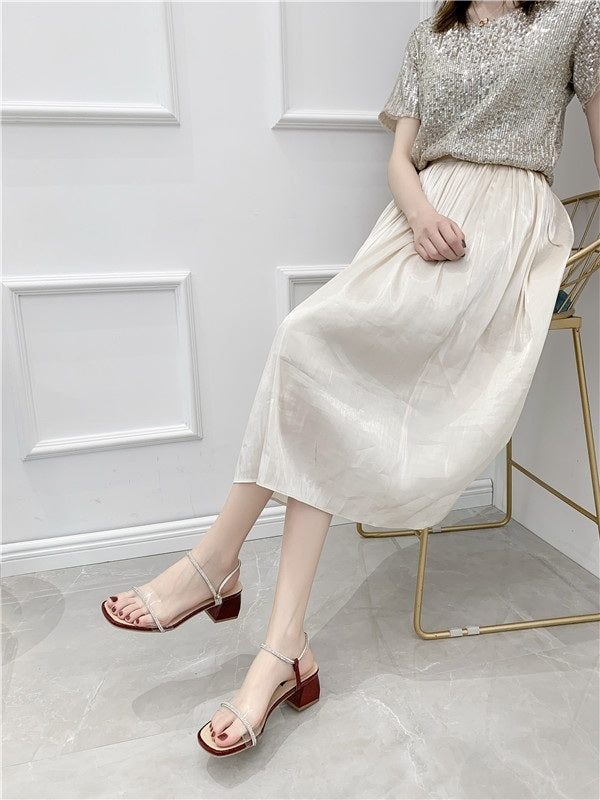 Fashion Thick Bottom Rhinestone Open Toe Sandals for Women