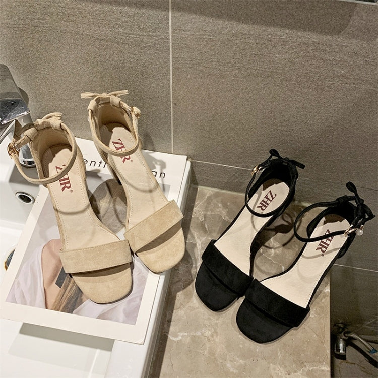 Suede Chunky High Heel Open Toe Fashion Sandals for Women