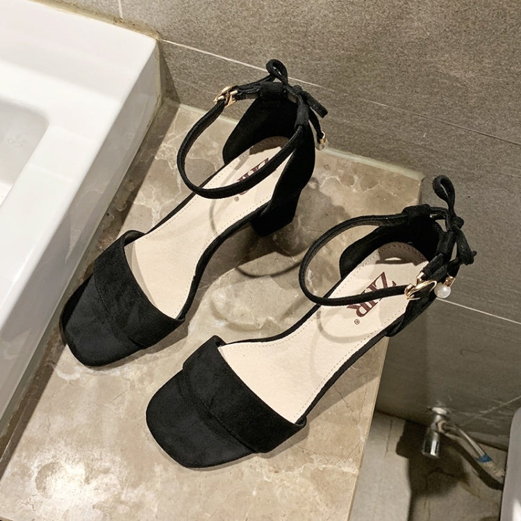 Suede Chunky High Heel Open Toe Fashion Sandals for Women