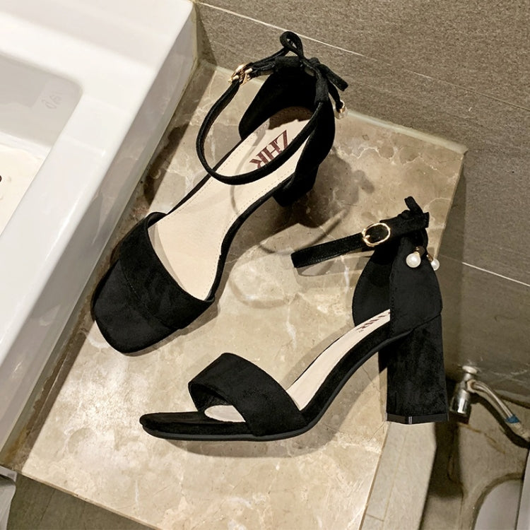 Suede Chunky High Heel Open Toe Fashion Sandals for Women
