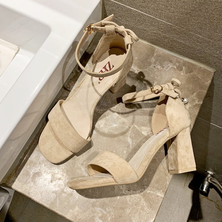 Suede Chunky High Heel Open Toe Fashion Sandals for Women