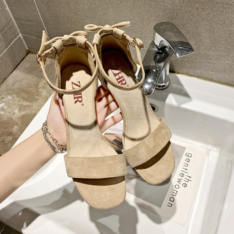 Suede Chunky High Heel Open Toe Fashion Sandals for Women