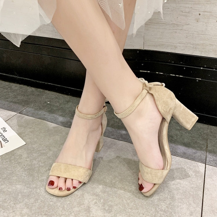 Suede Chunky High Heel Open Toe Fashion Sandals for Women