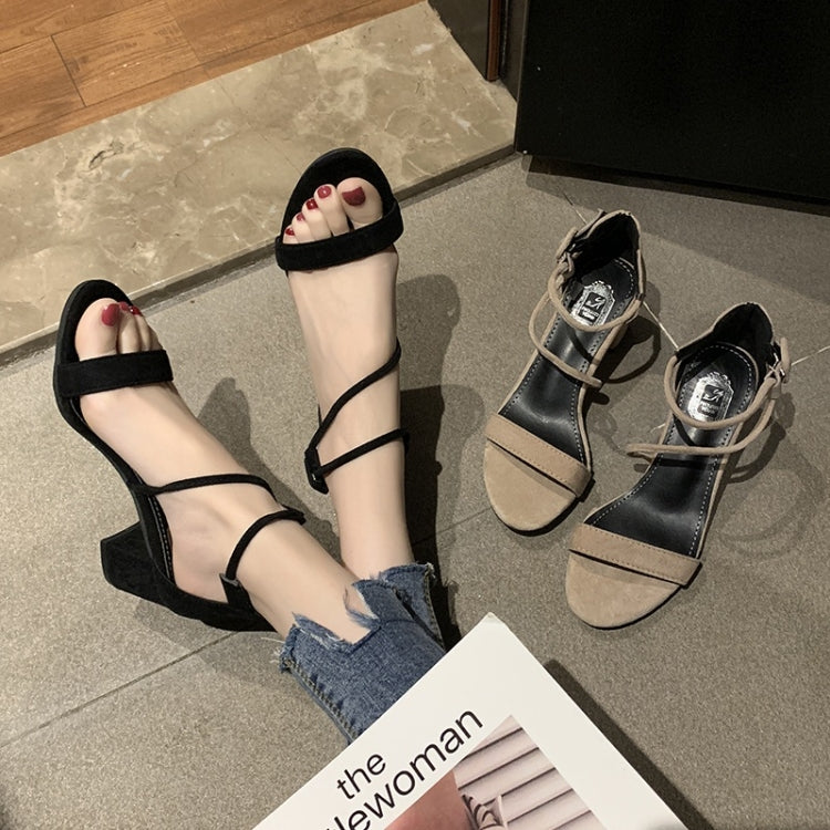 Fashion Suede Chunky Heel High Heel Open Toe Sandals for Women