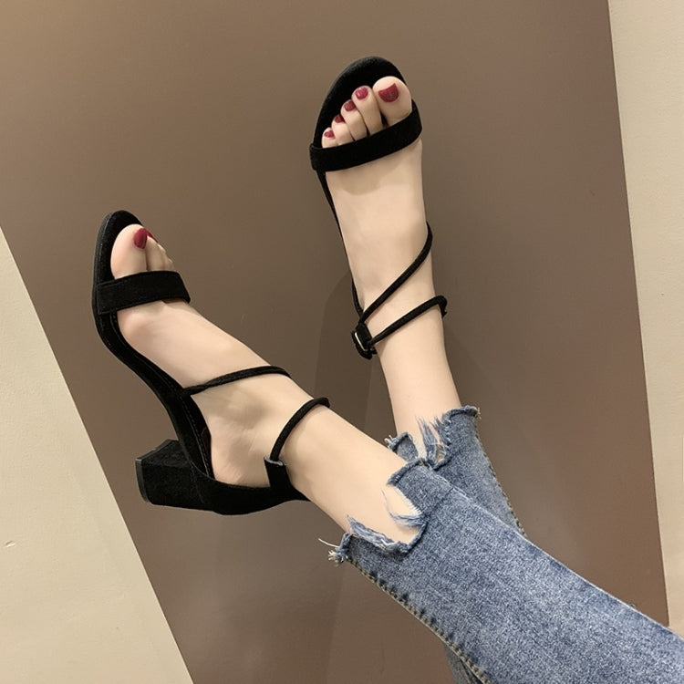 Fashion Suede Chunky Heel High Heel Open Toe Sandals for Women