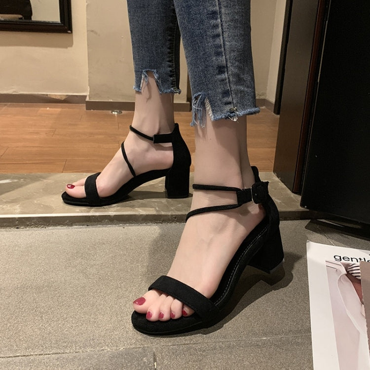 Fashion Suede Chunky Heel High Heel Open Toe Sandals for Women