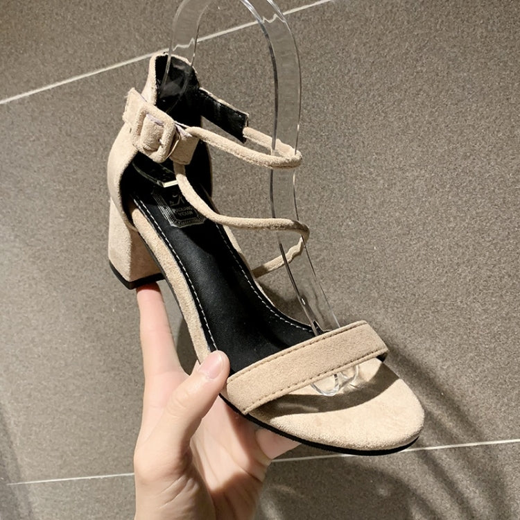 Fashion Suede Chunky Heel High Heel Open Toe Sandals for Women