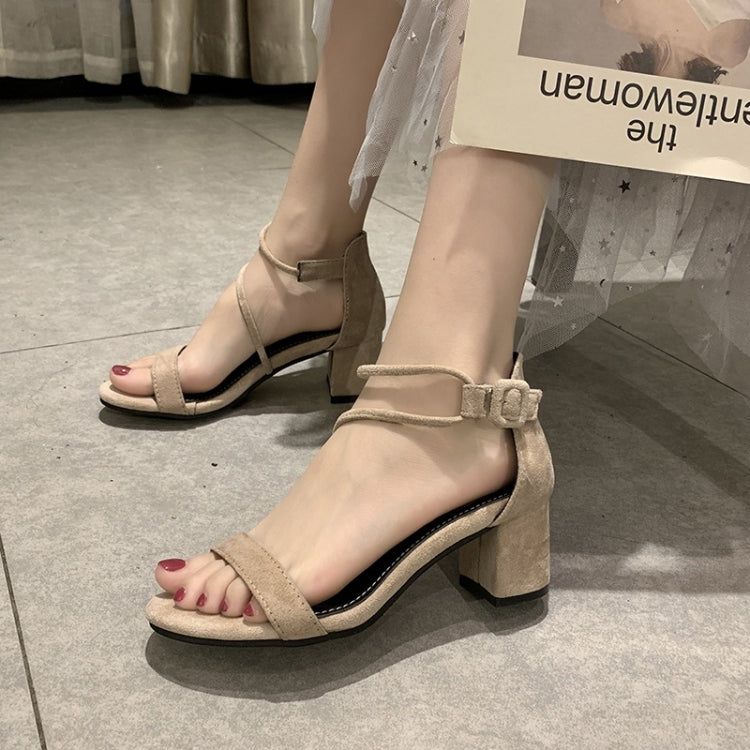 Fashion Suede Chunky Heel High Heel Open Toe Sandals for Women