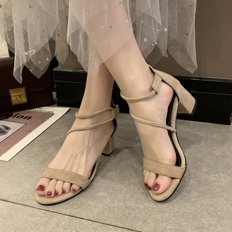 Fashion Suede Chunky Heel High Heel Open Toe Sandals for Women