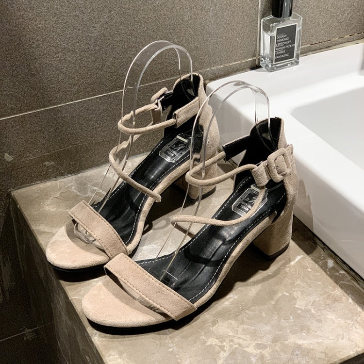 Fashion Suede Chunky Heel High Heel Open Toe Sandals for Women