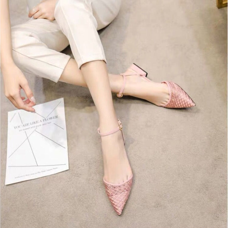 Fashion Thick Low Heel Woven Mesh Pointed Head Breathable Sandals for Women
