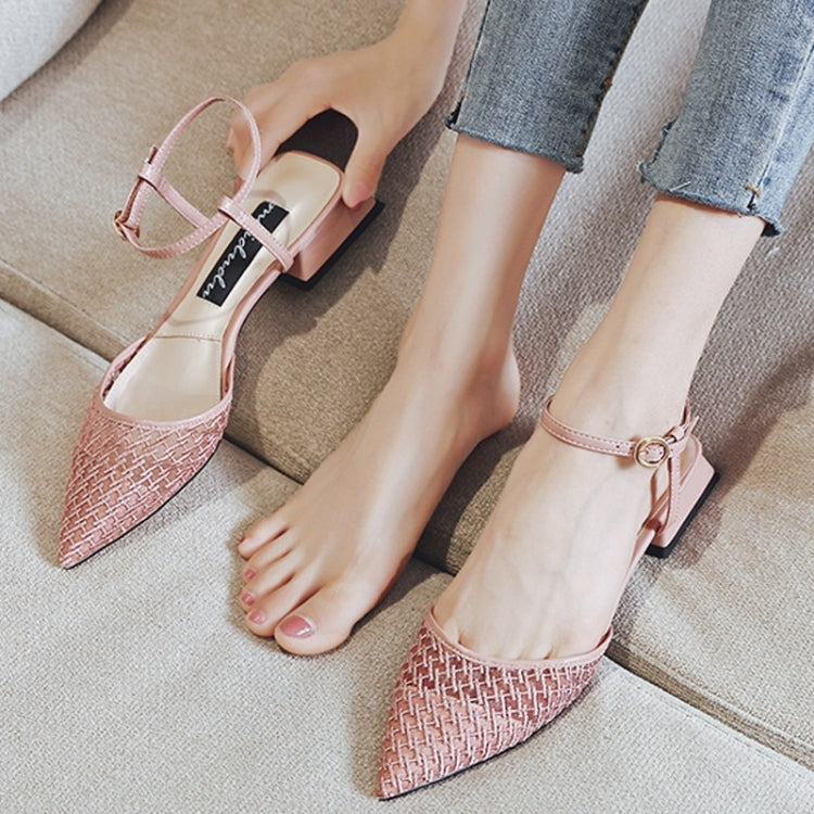 Fashion Thick Low Heel Woven Mesh Pointed Head Breathable Sandals for Women