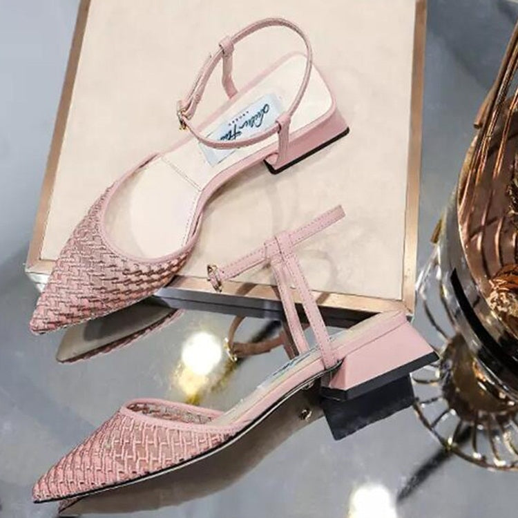 Fashion Thick Low Heel Woven Mesh Pointed Head Breathable Sandals for Women