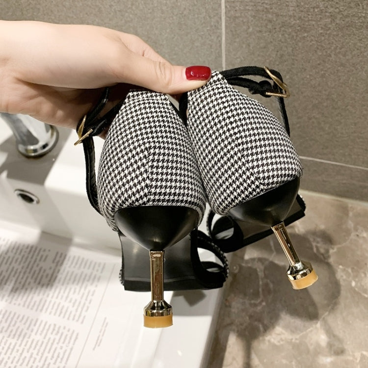 Stiletto High Heel Cloth Grid Texture Sandals for Women