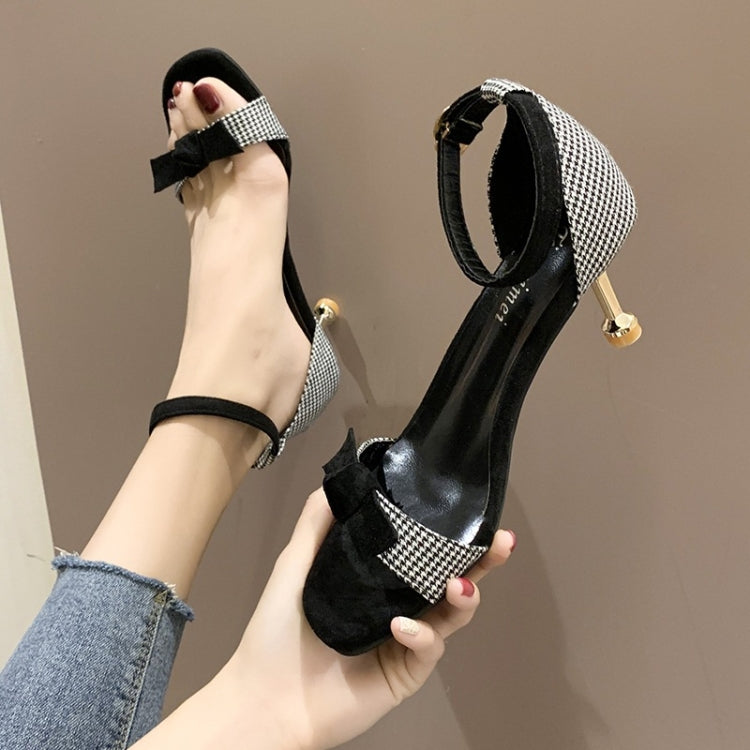 Stiletto High Heel Cloth Grid Texture Sandals for Women