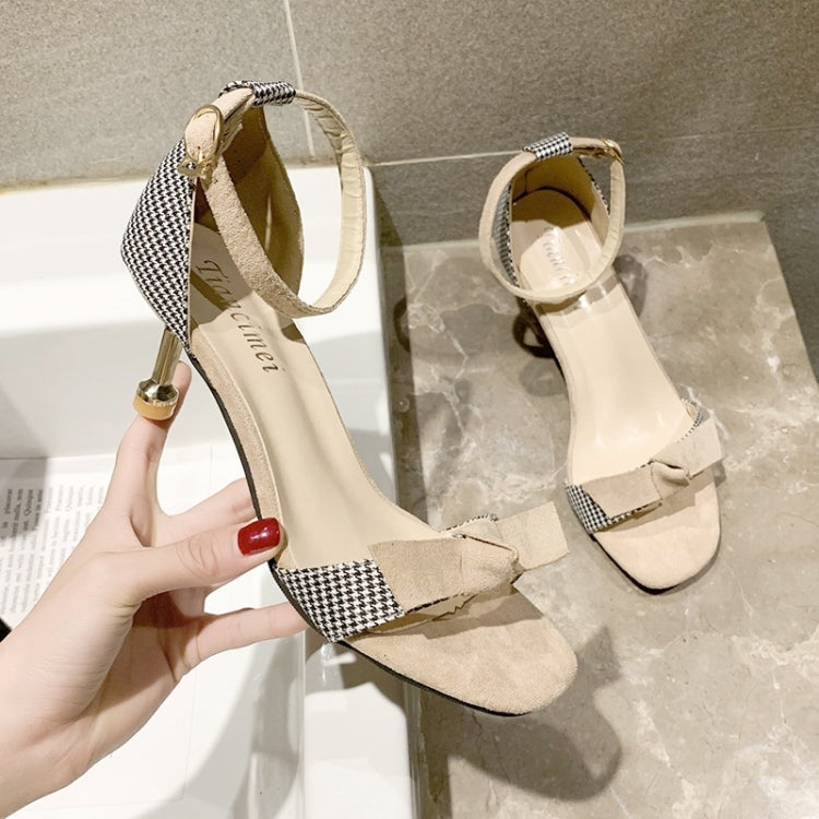 Stiletto High Heel Cloth Grid Texture Sandals for Women