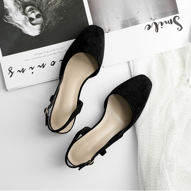 Simple Suede Chunky Heel Round Head Sandals for Women