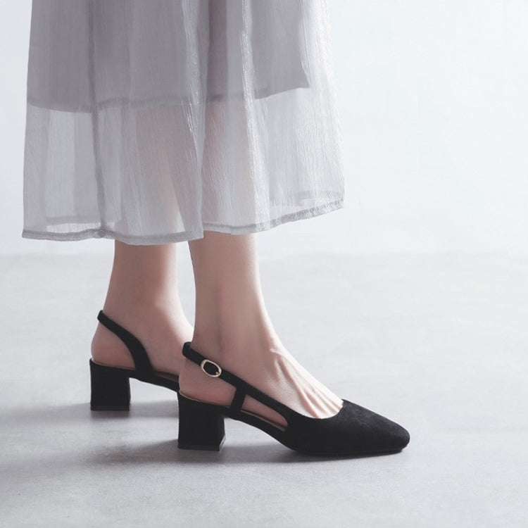 Simple Suede Chunky Heel Round Head Sandals for Women