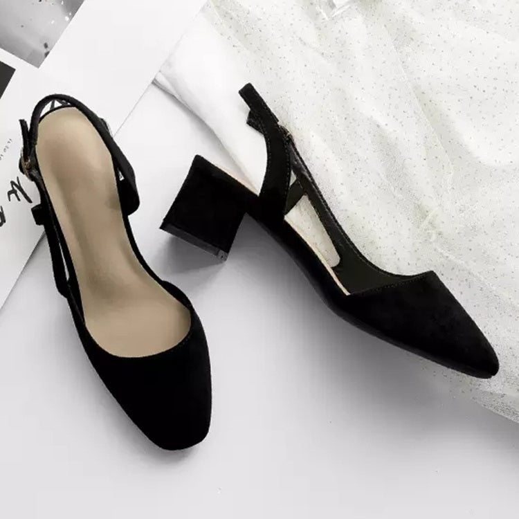 Simple Suede Chunky Heel Round Head Sandals for Women
