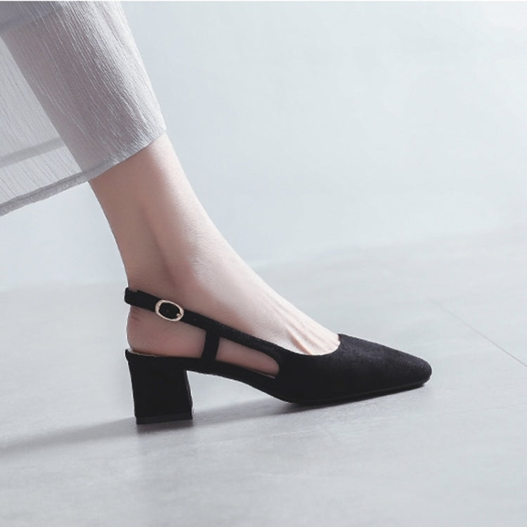 Simple Suede Chunky Heel Round Head Sandals for Women