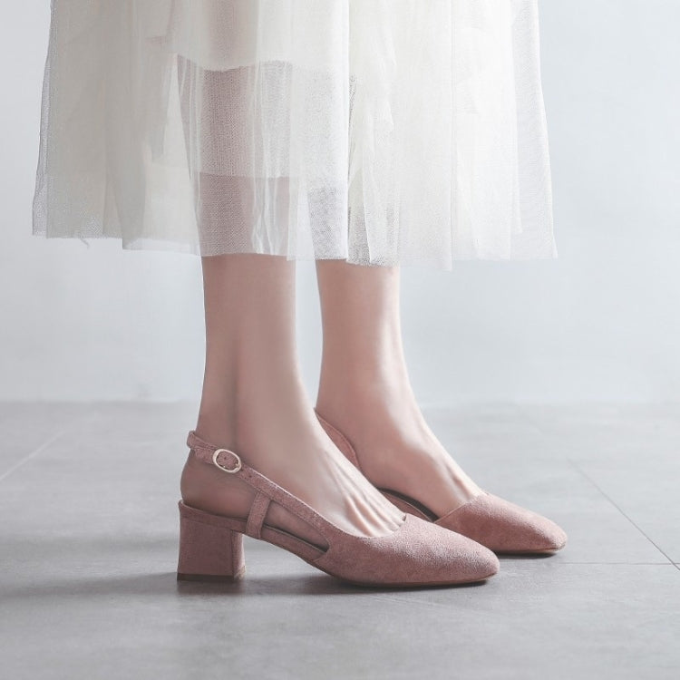 Simple Suede Chunky Heel Round Head Sandals for Women