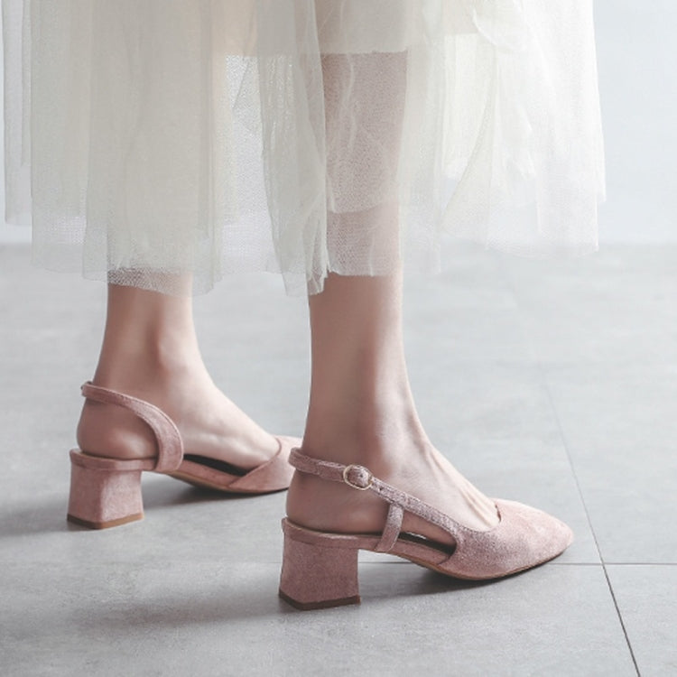 Simple Suede Chunky Heel Round Head Sandals for Women