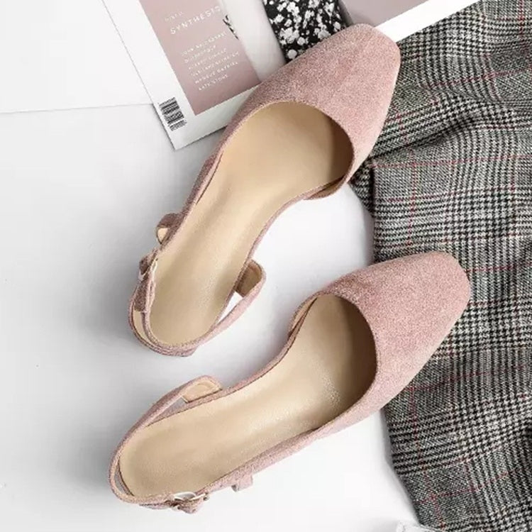 Simple Suede Chunky Heel Round Head Sandals for Women