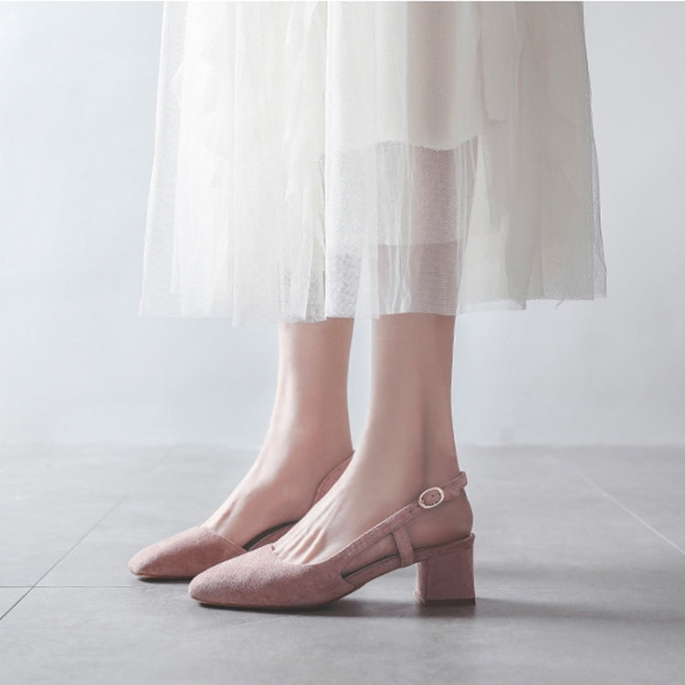 Simple Suede Chunky Heel Round Head Sandals for Women