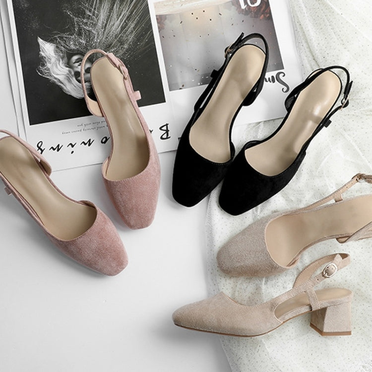 Simple Suede Chunky Heel Round Head Sandals for Women