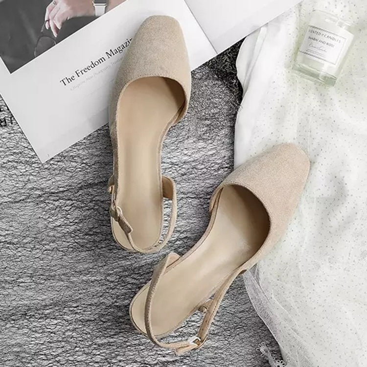Simple Suede Chunky Heel Round Head Sandals for Women