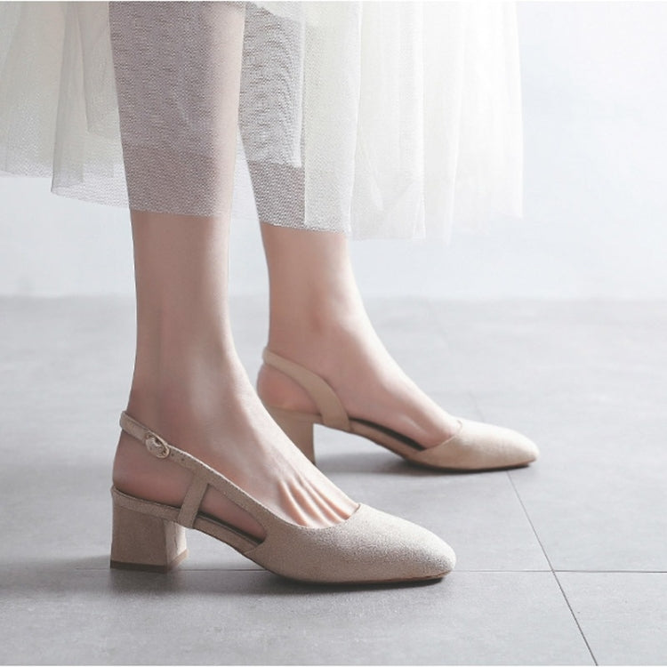 Simple Suede Chunky Heel Round Head Sandals for Women