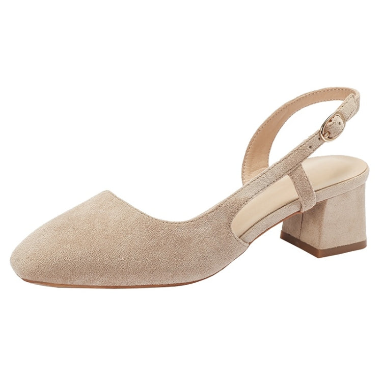 Simple Suede Chunky Heel Round Head Sandals for Women
