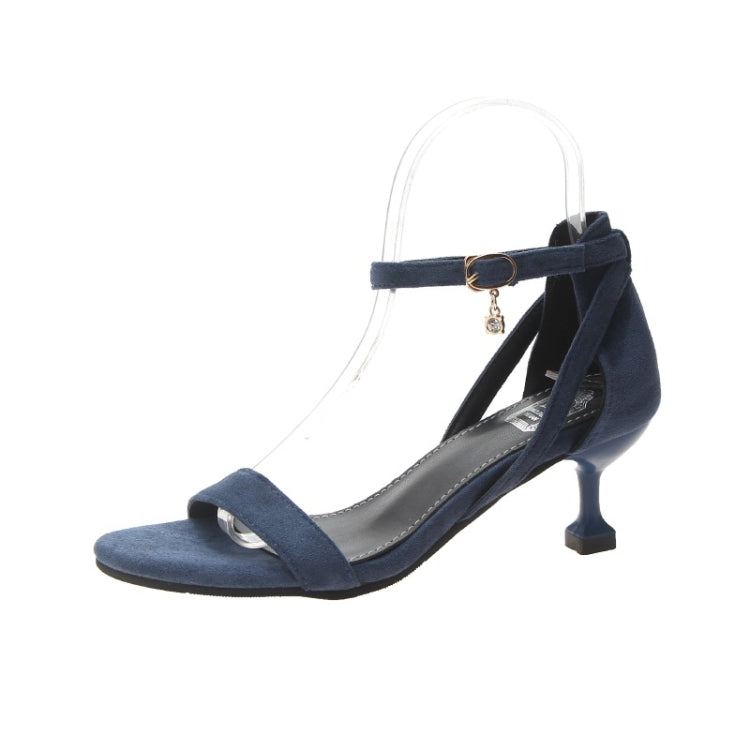 Suede Stiletto Heel Open Toe Pendant Buckle Sandals for Women