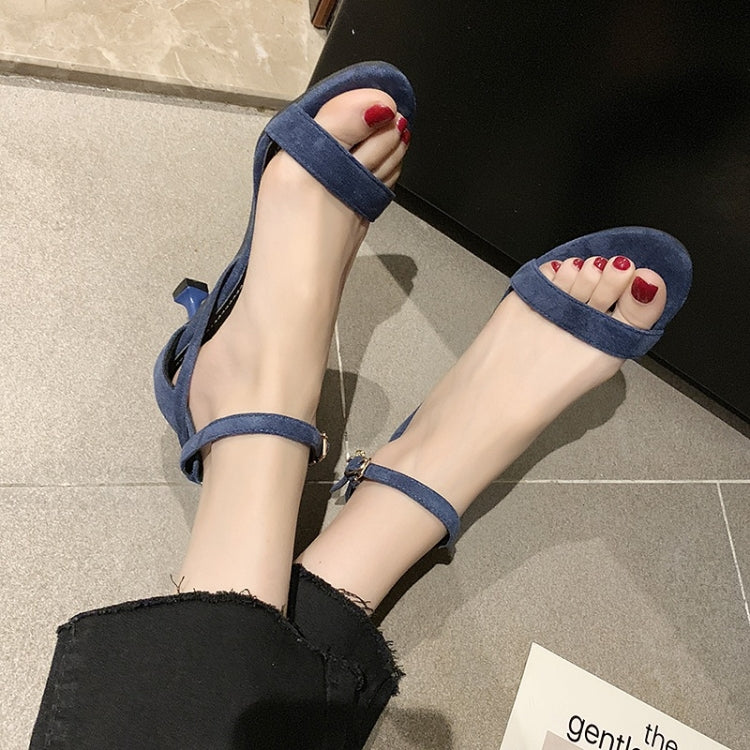 Suede Stiletto Heel Open Toe Pendant Buckle Sandals for Women