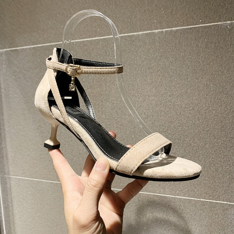 Suede Stiletto Heel Open Toe Pendant Buckle Sandals for Women