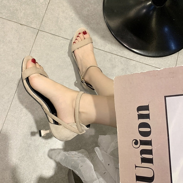 Suede Stiletto Heel Open Toe Pendant Buckle Sandals for Women