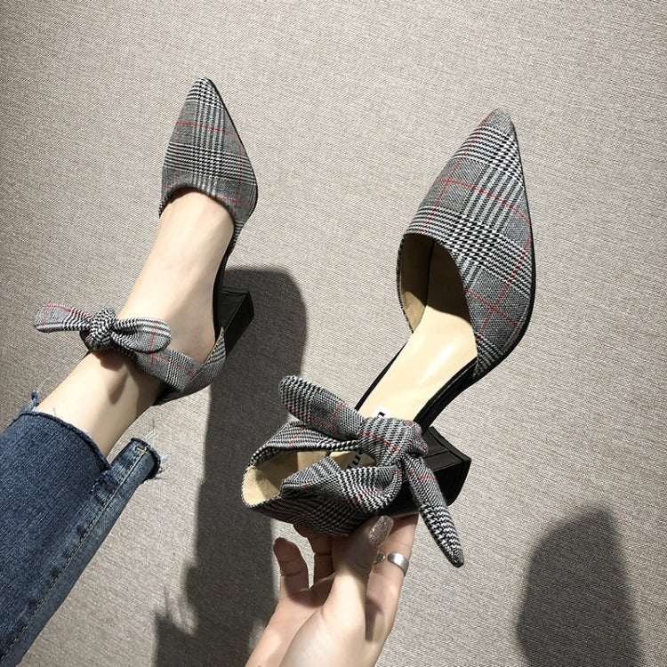 Thick Bottom Pointed Head Grid Texture Fashion Shoes for Women