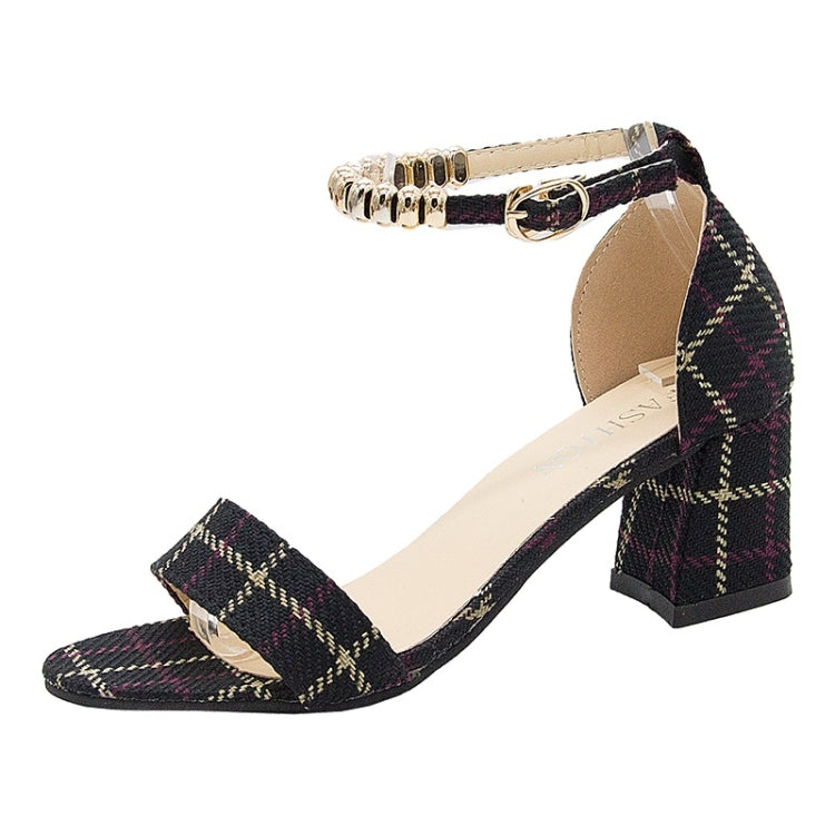 Thick High-heeled Grid Texture Open Toe Sandals for Women