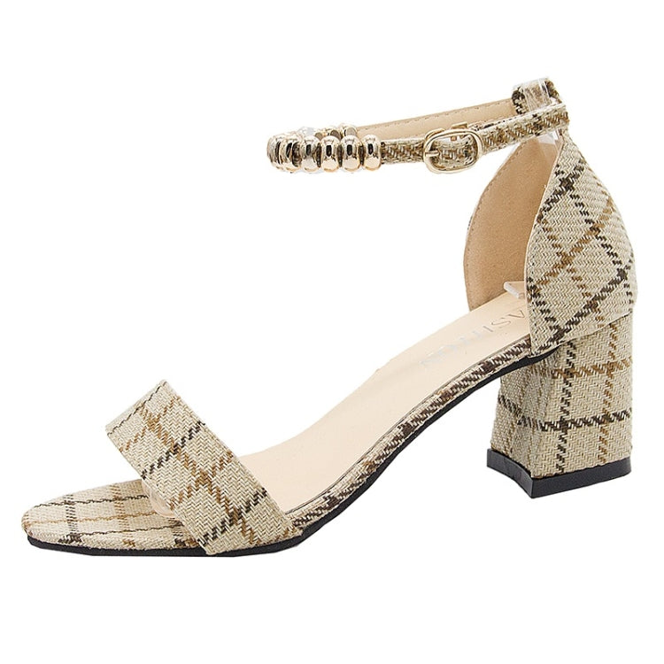 Thick High-heeled Grid Texture Open Toe Sandals for Women