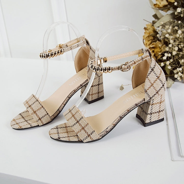 Thick High-heeled Grid Texture Open Toe Sandals for Women
