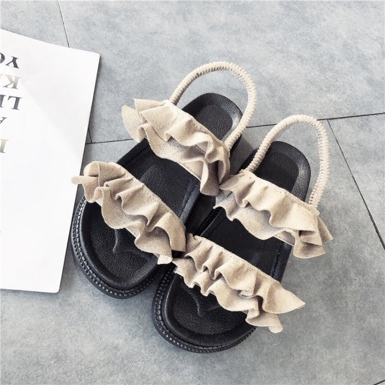 Suede Flat Bottom Wave Wrinkled Sandals for Women
