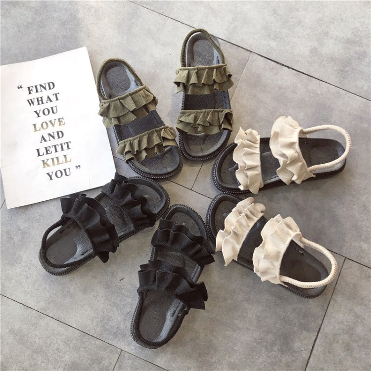 Suede Flat Bottom Wave Wrinkled Sandals for Women