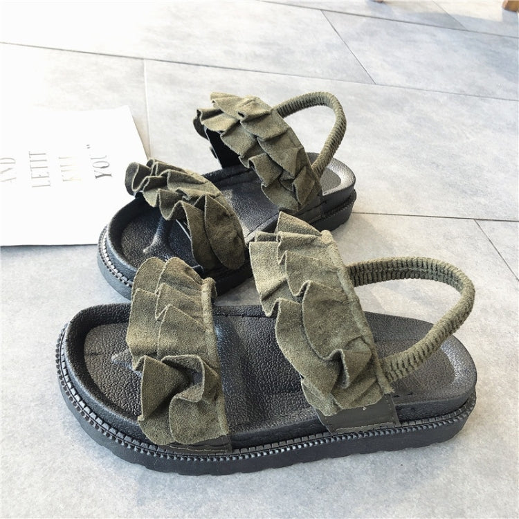 Suede Flat Bottom Wave Wrinkled Sandals for Women