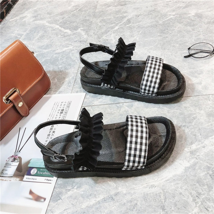 Flat Bottom Wavy Side Flap Plaid Sandals for Women