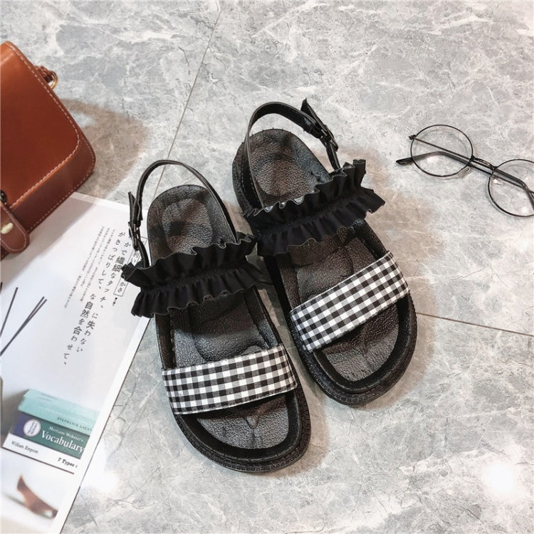 Flat Bottom Wavy Side Flap Plaid Sandals for Women