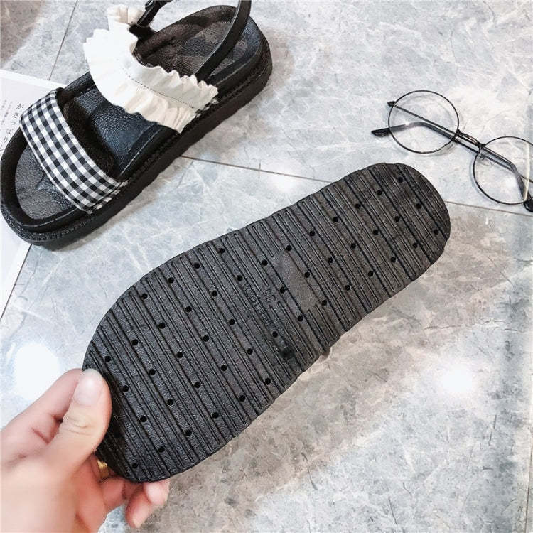 Flat Bottom Wavy Side Flap Plaid Sandals for Women