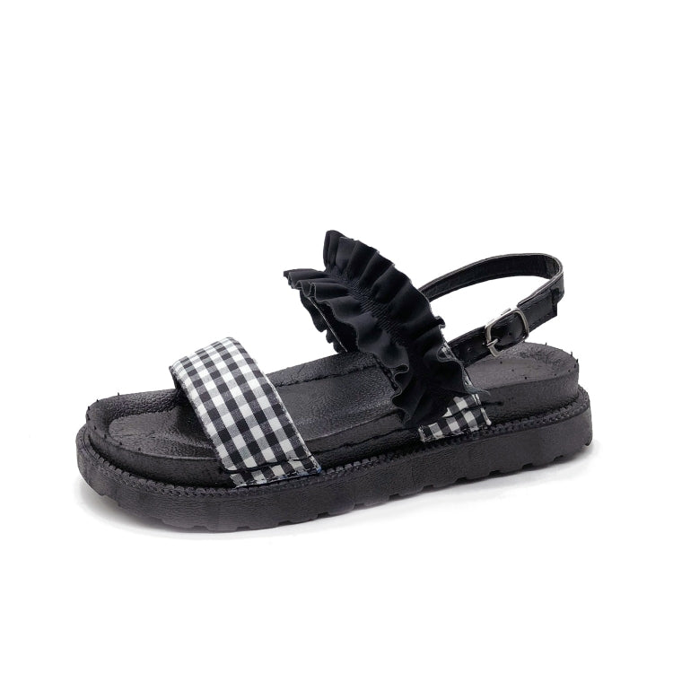 Flat Bottom Wavy Side Flap Plaid Sandals for Women