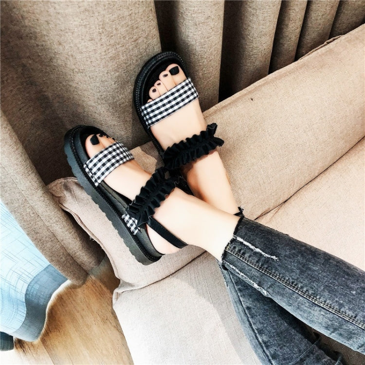 Flat Bottom Wavy Side Flap Plaid Sandals for Women