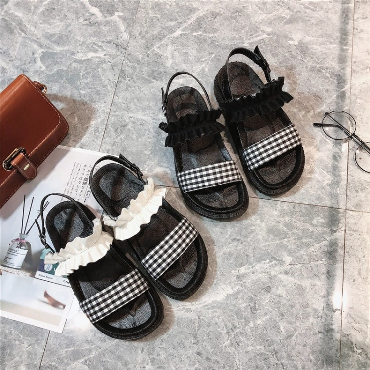 Flat Bottom Wavy Side Flap Plaid Sandals for Women
