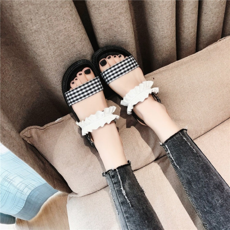 Flat Bottom Wavy Side Flap Plaid Sandals for Women